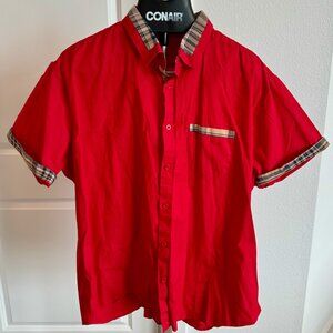 Mens red button down shirt
